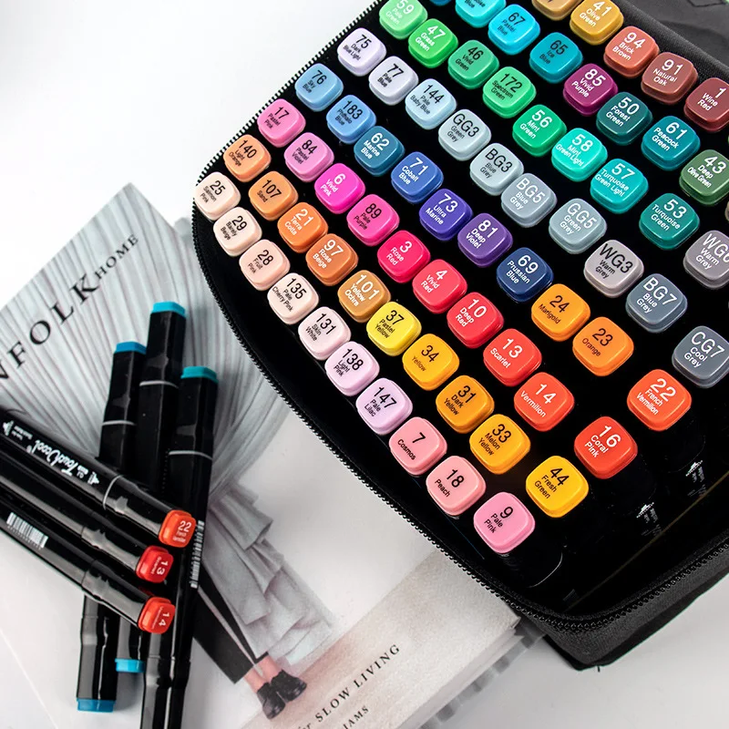 

80 Color Markers Set Manga Painting Drawing Marker Pens Alcohol Based Sketch Felt-Tip Brush Pen Art Watercolor Studentn School