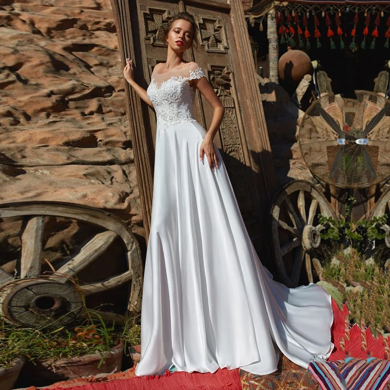 Элегантные свадебные платья в стиле бохо, пляжные платья с коротким рукавом и аппликацией, свадебные платья из шифона для невесты