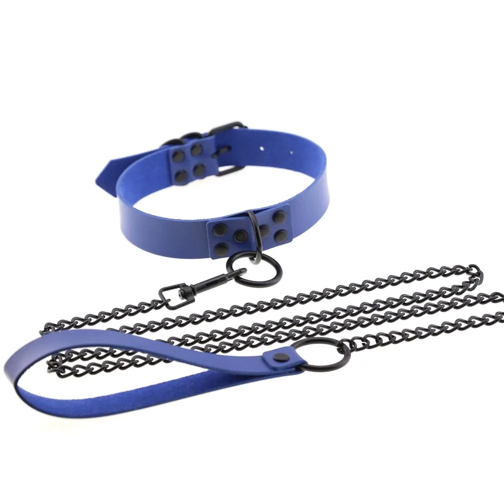 2021 Fashion Punk Blue Leather Choker Necklace Multilayer Heart Round Chocker Sexy Collar E Girl Women Necklace Gothic Jewelry 
