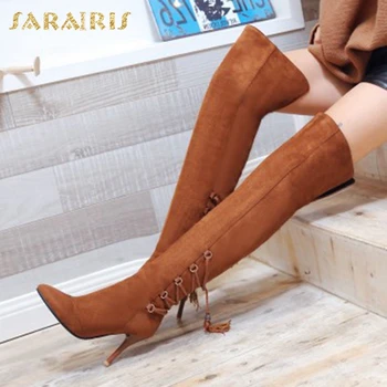 

SARAIRIS Big Size 44 Thin High Heels Sexy Winter Shoes Women Office Lady Elegant Party Over The Knee Boots Female