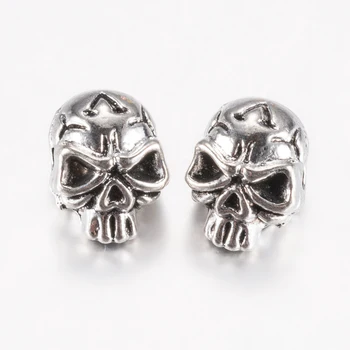 

10pcs Tibetan Style Alloy Skull Beads for jewelry making wholesale 12x9x10mm, Hole: 1.5mm