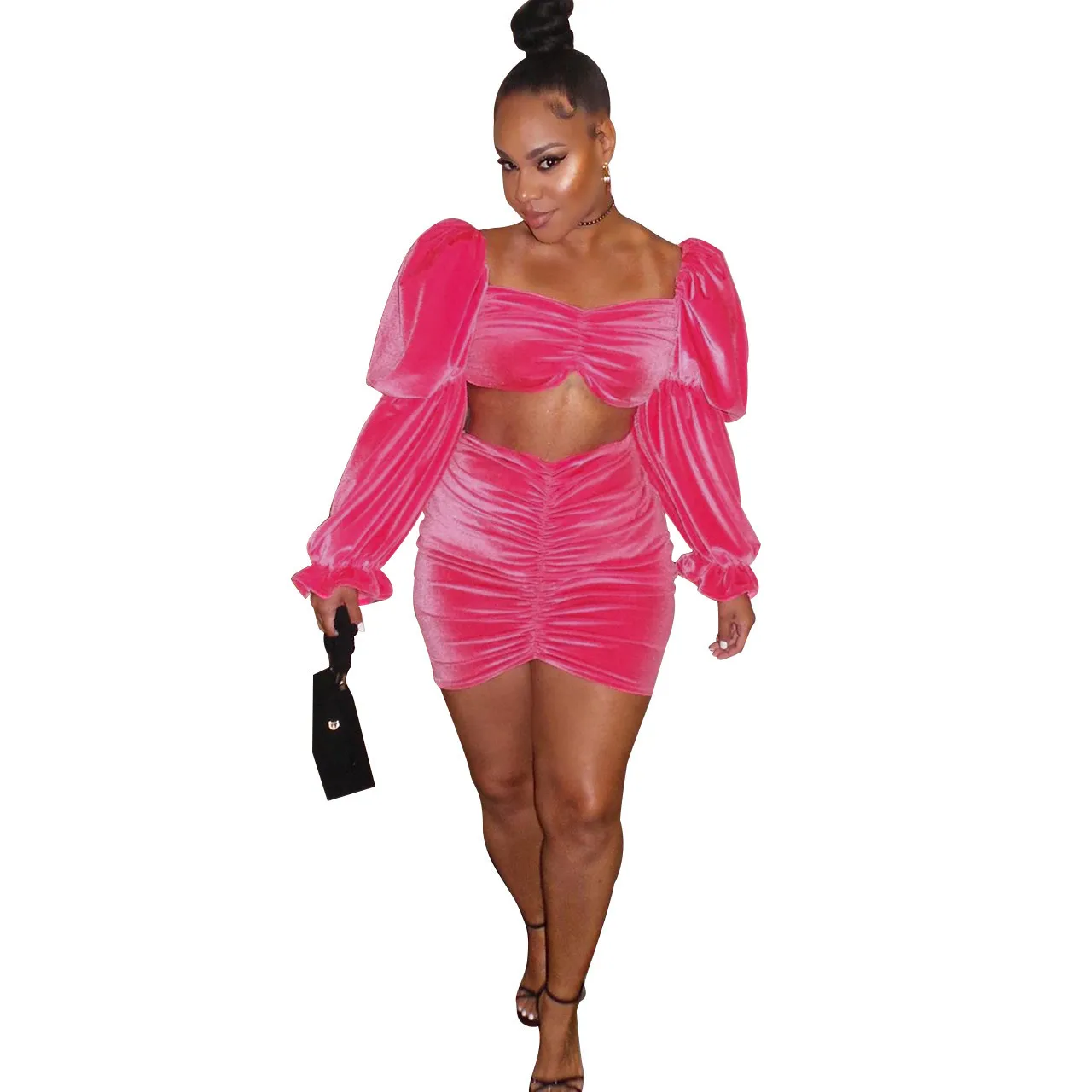 Осенне зимний женский спортивный костюм укороченный Топ без бретелек + юбки