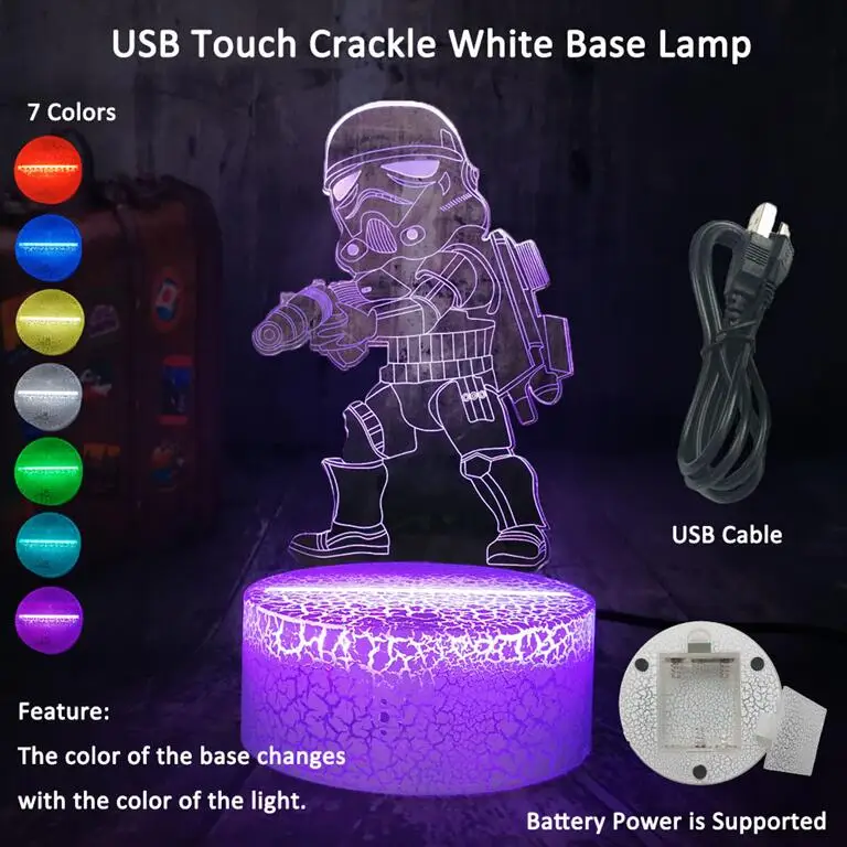 Звездные войны Императорский штурмтроп светодиодный 3d-ночник 7 меняет цвет tale настольная лампа домашний декор праздничный детский подарок на Рождество для мальчиков - Испускаемый цвет: White base Touch