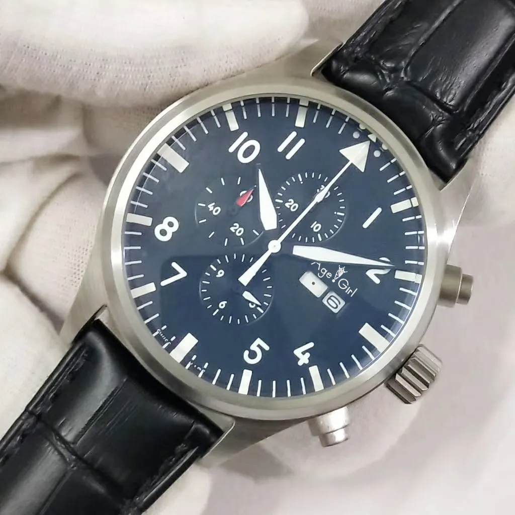 

Luxury Brand New Men Automatic Mechanical Pilot's Chronograph Daydate Le Petit Prince Sapphire Black Leather Blue Limited Watch