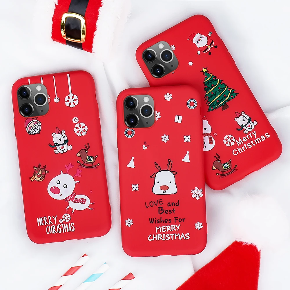 For iPhone 11 Pro MAX X XR XS Christmas Case 8 7 6 6S Plus New Year Deer Painted TPU Back Cover |