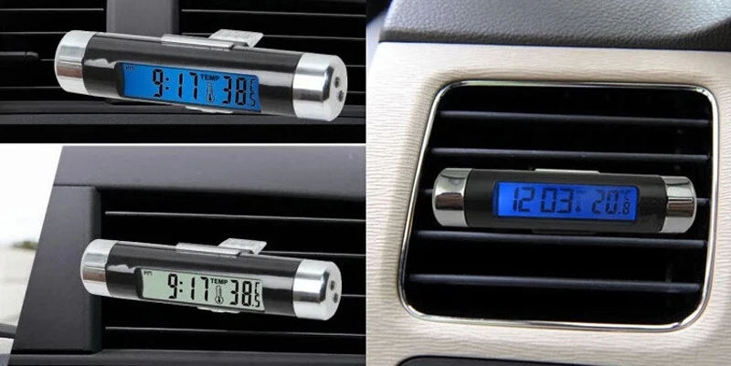 

High Quality 2 in 1 LED Auto Clock Car Thermometer Luminous Outlet Transparent Digital Car Clock FOU99