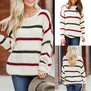 

Casual Fashion Round Neck Striped Sweater Long Sleeve Loose Comfortable Pullover Sweater Autumn Winter