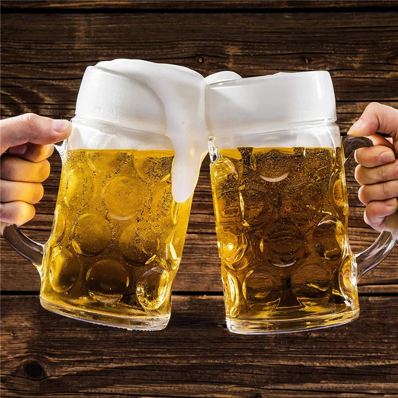1000ML Beer Glasses Mug Large Capacity Thick Beer Mug Glass Crystal Glass  Cup Transparent with Handle for Club Bar Party Home
