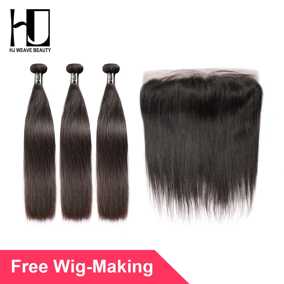 

8A HJ WEAVE BEAUTY Indian Frontal With Bundles Hair Weave Bundles Virgin Hair Straight 13*4 Frontal Human Hair Free Shipping