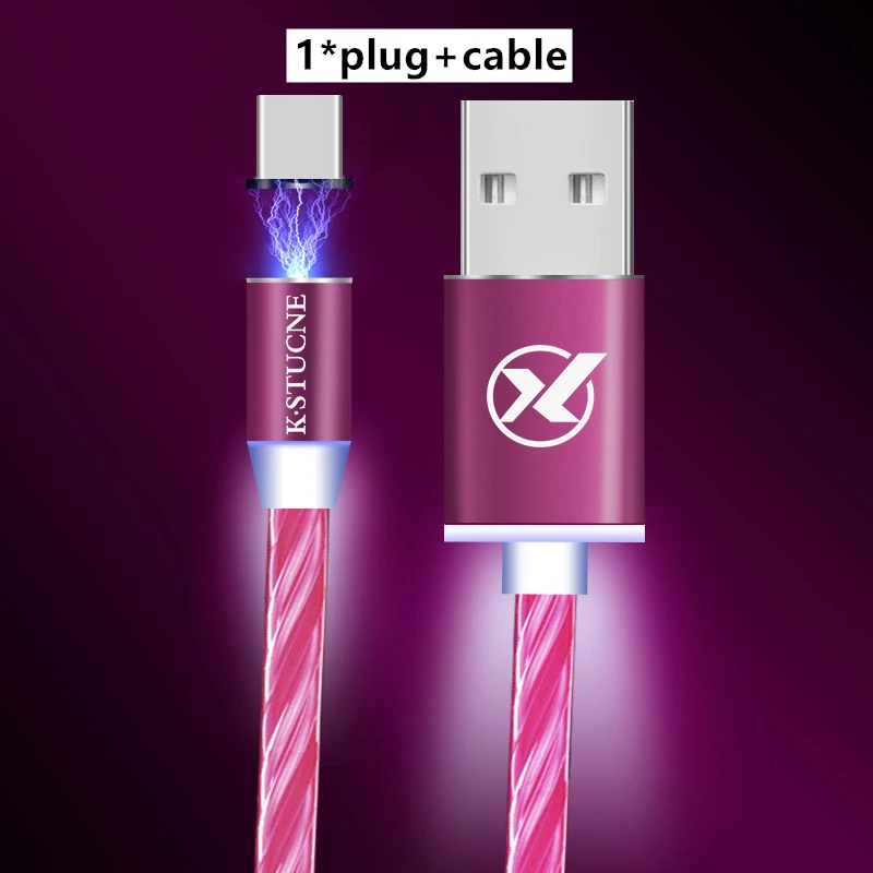 Магнитный течет светодиодный светящееся зарядное устройство свет зарядка через usb кабель для iPhone X XR 8 7 6 Micro кабель и USB для samsung huawei Тип C кабель - Тип штекера: Red Cable and plug
