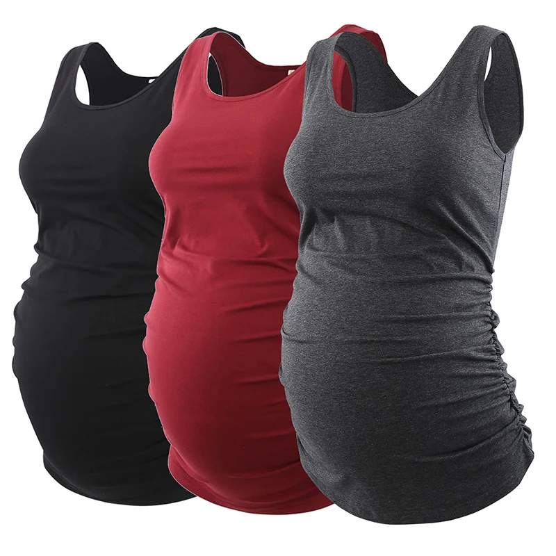 Pregnancy Maternity Tank Tops Womens Pregnant Sleeveless Side Ruched Casual Maternity Clothes Vest Tops Tee  Sleep Underwear clearance maternity clothes Maternity Clothing