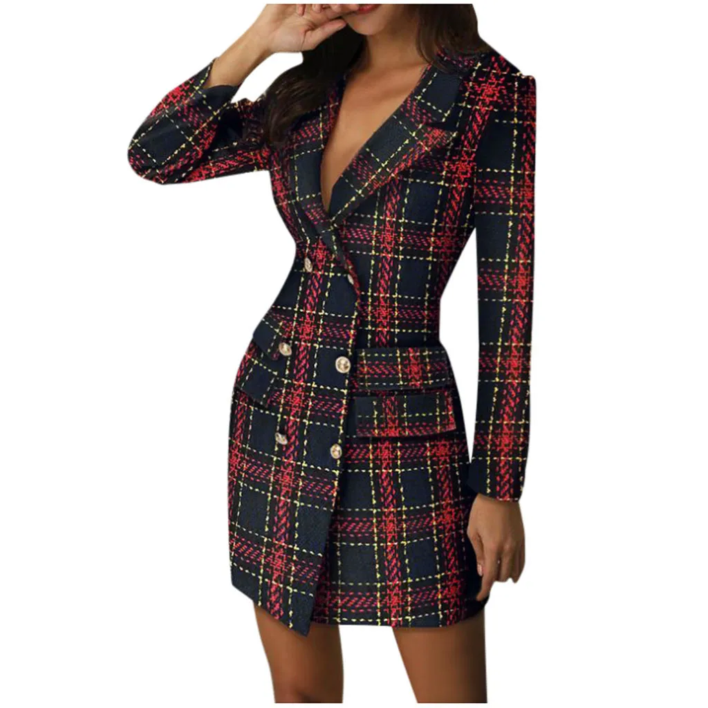 Autumn Winter Suit Blazer Women New Casual Double Breasted Pocket Women Long Jackets Elegant Long Sleeve Blazer Outerwear