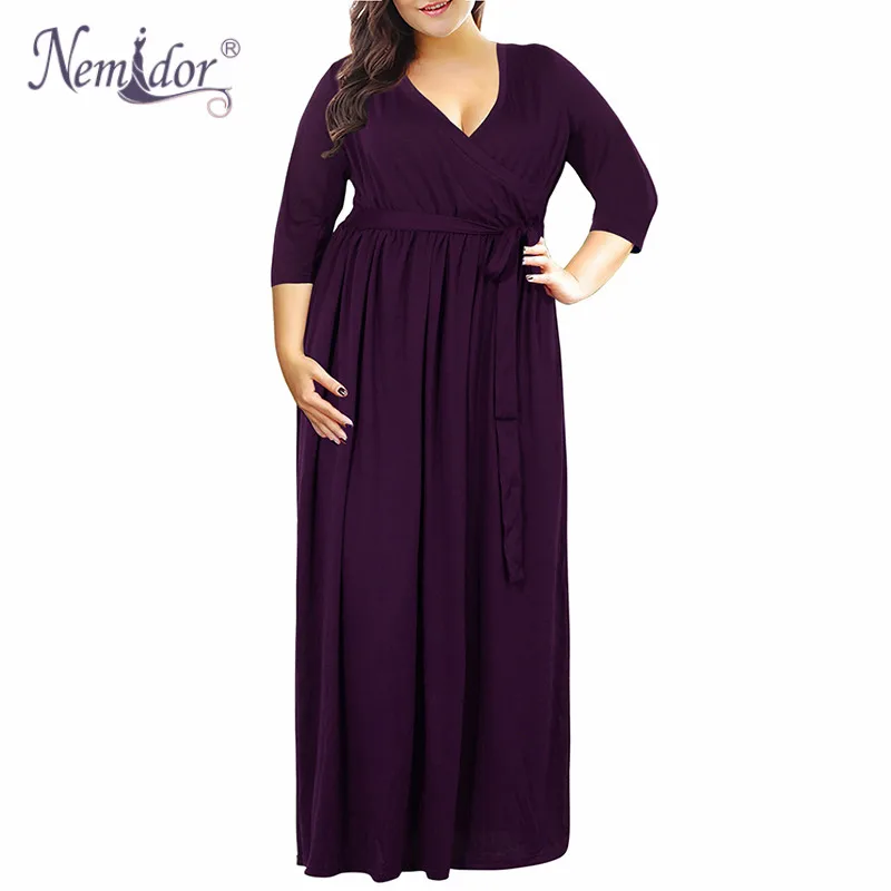 Nemidor Women's 34 Sleeve Floral Print Plus Size Casual Party Maxi Dress (1)