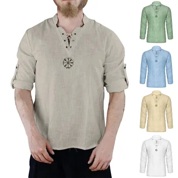 

2020 New Mens Summer Blouse Fashionable Cotton Linen Pure Long Sleeved Shirt Tops Harajuku Camisas Masculina Beach Casual Shirt