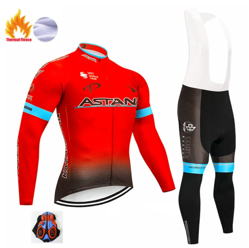 Fleece set Астана про Команда Мужские Зимние флисовые Топы теплые полярные езда Джерси набор куртка одежда Джерси - Цвет: Fleece set
