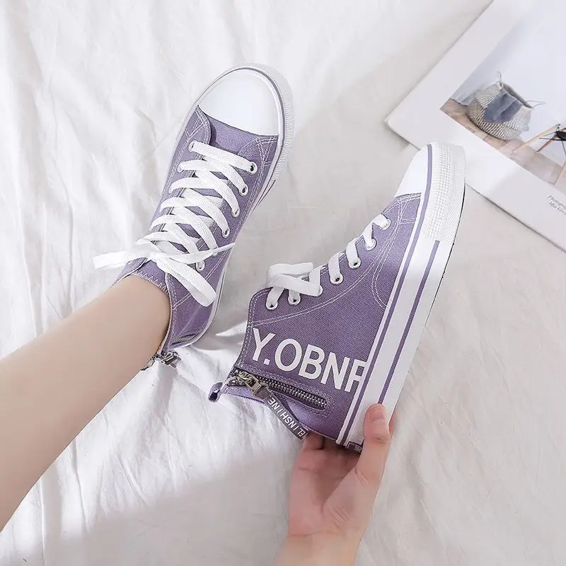 

Side zipper new high-top canvas shoes women ins trendy shoes