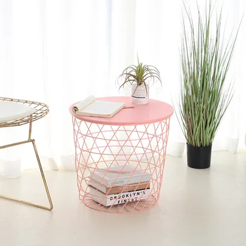 

Ins Nordic Style Sofa Side Bedside Table Macarons Wrought Iron Storage Basket Folk Custom Hotel Decoration Ornaments Minimalist