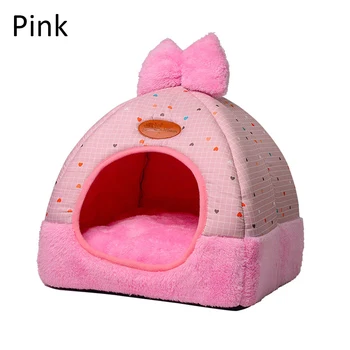 

Lovely Pet Cat Warm Cave Lovely Bow Design Puppy Winter Bed House Kennel Fleece Soft Nest For Small Medium Dog House For Cat A10