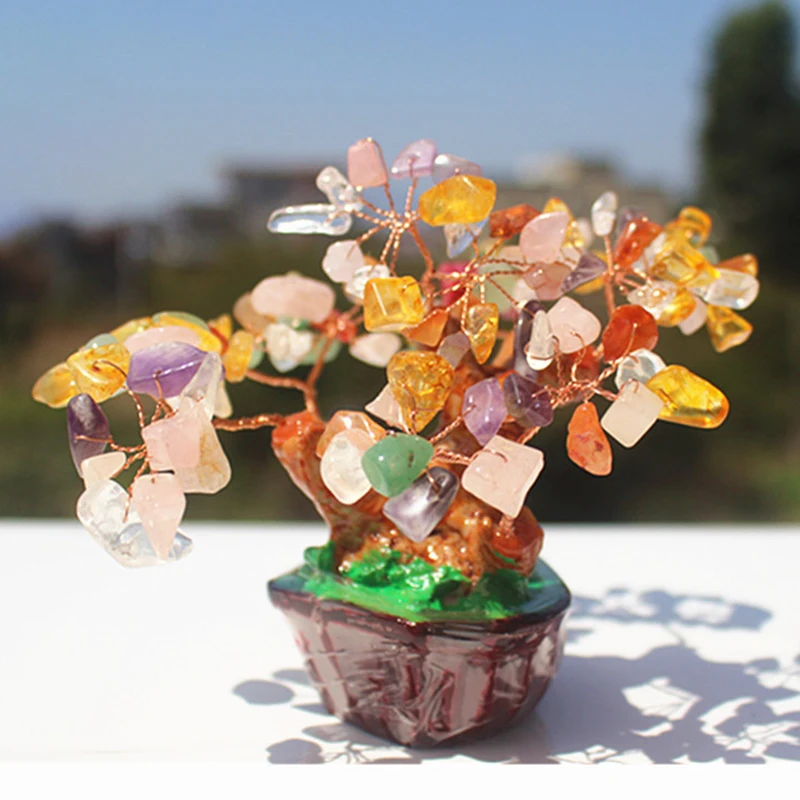 1pcs Natural Crystal Tree Amethyst Block Base Brazilian Amethyst Gravel Lucky Tree Decoration Mineral Ornaments Office Decor