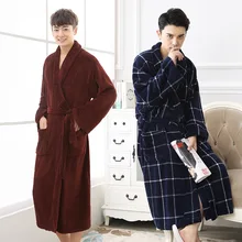 Мужской зимний плед размера плюс, длинный фланелевый Халат, теплый банный халат, уютное кимоно, халаты, халат, Мужская одежда для сна