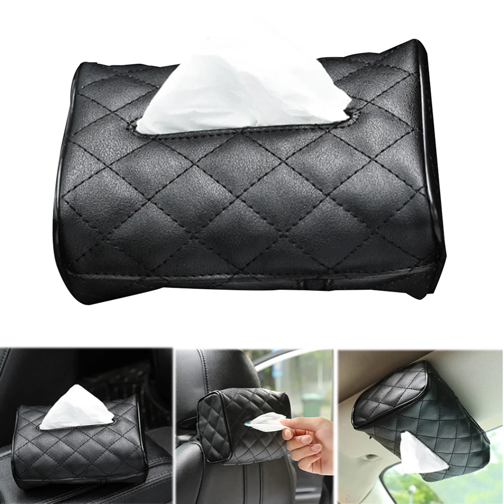 

Car Tissue Box Leather Sun Visor Chair Back Hanging Type Car Tissue Bag Organizer Creative Napkin Paper Tray Cover Holder