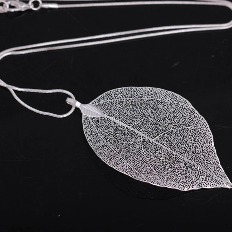 Fashion Jewelry Maxi Necklace Rose Gold Color Chain Real Leaf Charm Design Pendant Necklaces & Pendants Women collier femme Gift