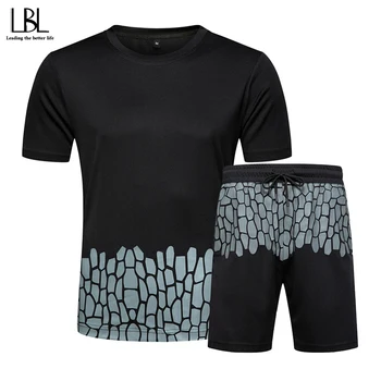 

2020 Tracksuit Men Summer New Arrival Casual Men's Sets O-Neck T Shirts + Shorts Two Pieces Set Print Tracksuits Male Sportswear