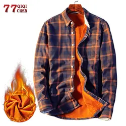 Клетчатые Фланелевые флисовые рубашки для мужчин; сезон осень-зима; повседневные рубашки с длинными рукавами; уличная теплая хлопковая
