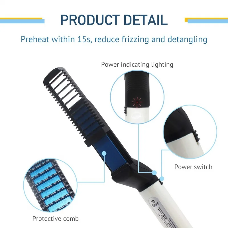 Upgraded Ionic Beard Straightening Comb Detangling Volumizing Styling Beard Straightening Brush for Men Portable Heating 4