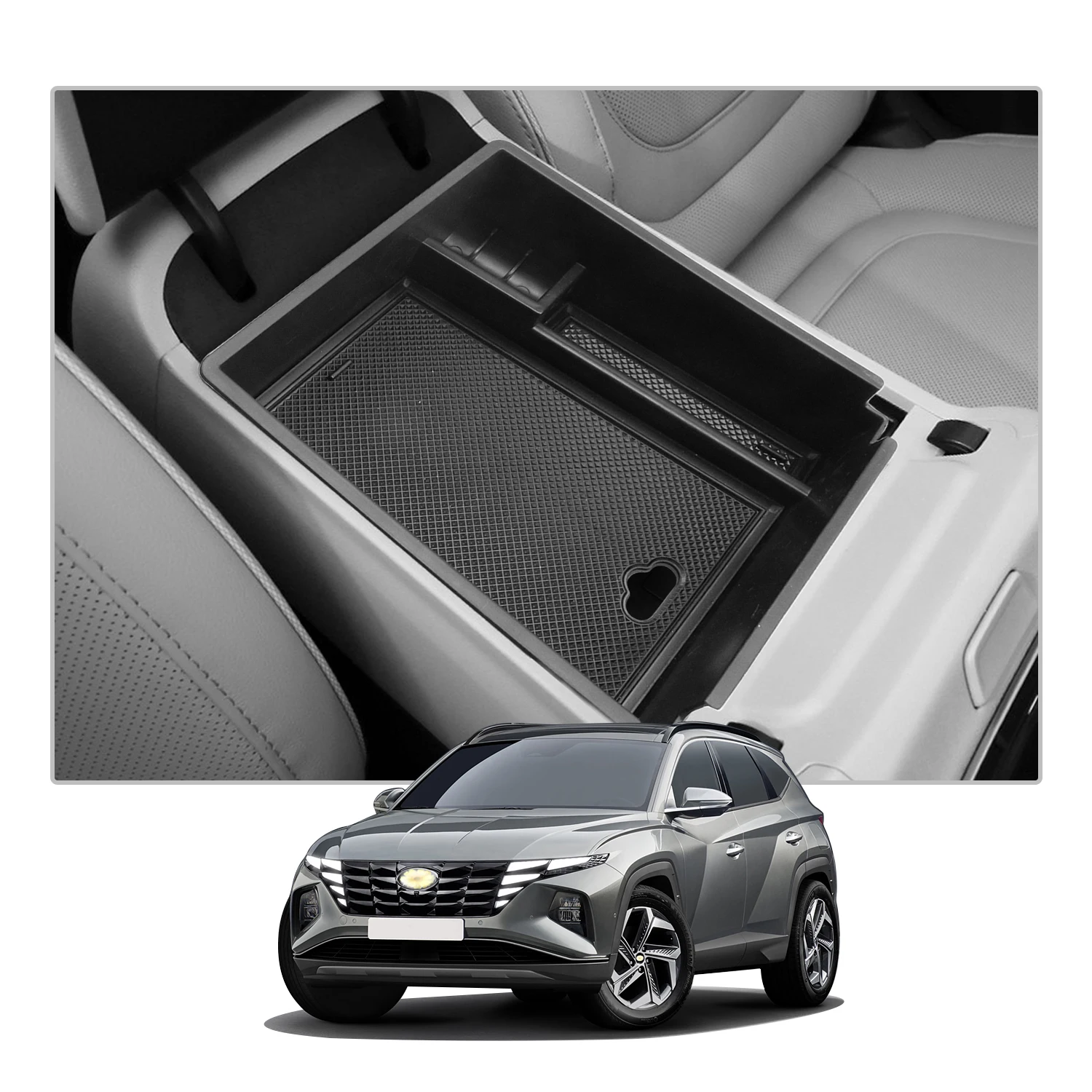 RUIYA For Tucson NX4 2021 Car Armrest Box Storage Central Control Container Auto Interior Organizer Accessories Black