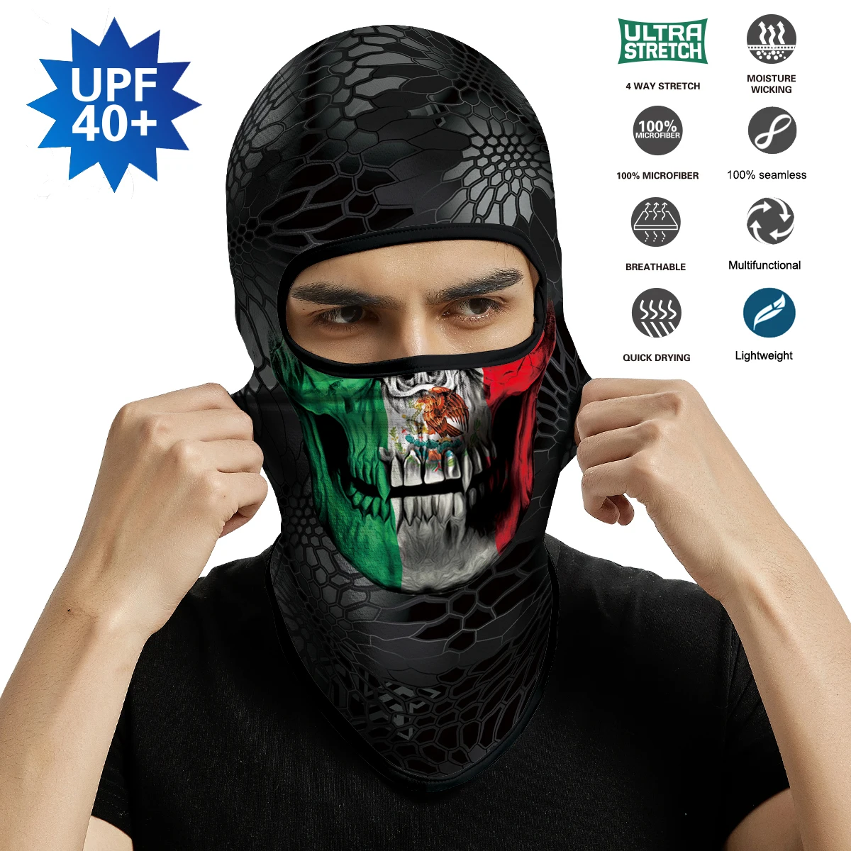 National Mexican Flag Skull  Face Shield Neck Gaiter Bike Scarf Bandana Headwear 