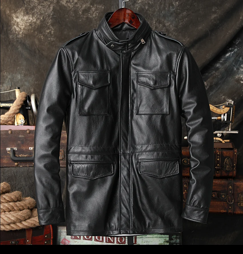 petite genuine leather coats & jackets Free shipping.Brand classic M65 Man cowhide Jacket,men's genuine Leather coat.winter leather clothes.sales plus size,quality real sheepskin coat