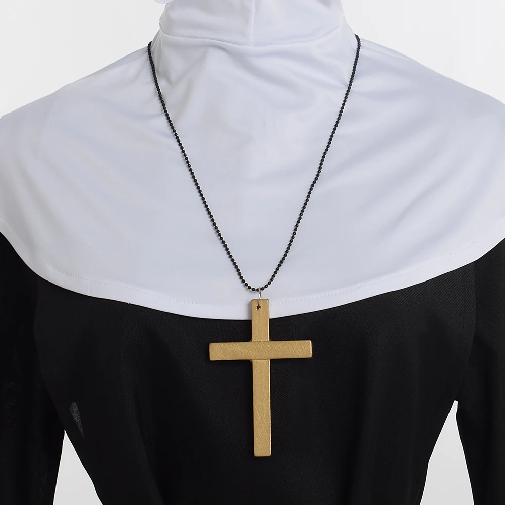 Halloween Nun Cosplay Headpiece Costume Accessories Cross Necklace Carnival Party Role Play Headscarf