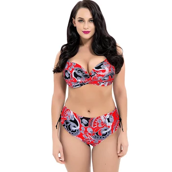 

High Waist Plus Size Bikin Set Women Push Up Underwired Cup Pads Swimsuit 2020 Mujer Large Size Swimwear Bathing Suit Beach Wear