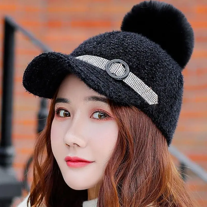 MAERSHEI зимняя шапка женская вязаная теплая дрель в полоску бейсбольная кепка для волос модная повседневная Кепка для девочек - Цвет: Black