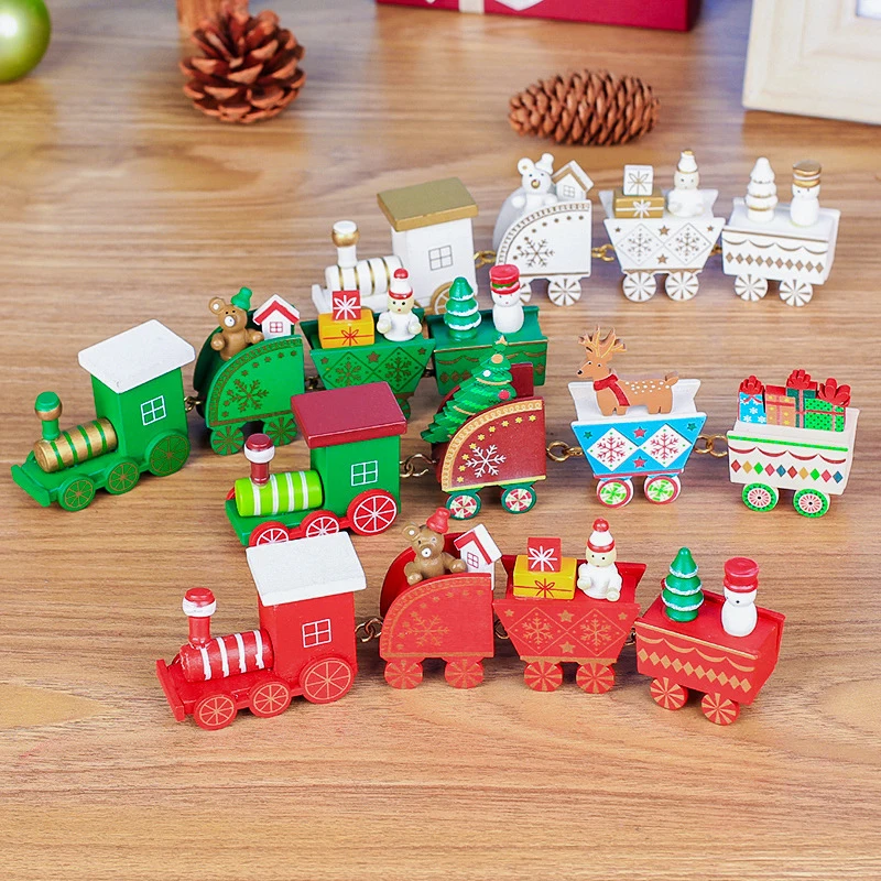 

Christmas Train Painted Wooden Toy Christmas Decoration with Santa/bear Xmas Kid Toys Gift Ornament Navidad New Year Gift