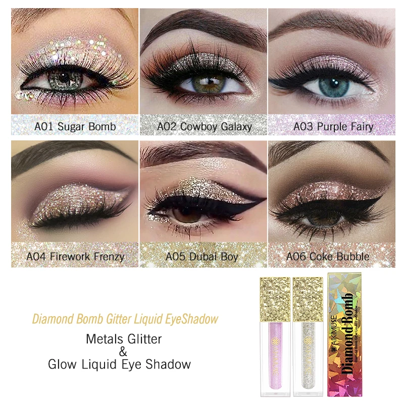 KIMUSE 6 Colors Liquid Eyeshadow Giltter Metallic Diamond Shadows Waterproof shimmer Giltter Highlighter Brighten Makeup 3