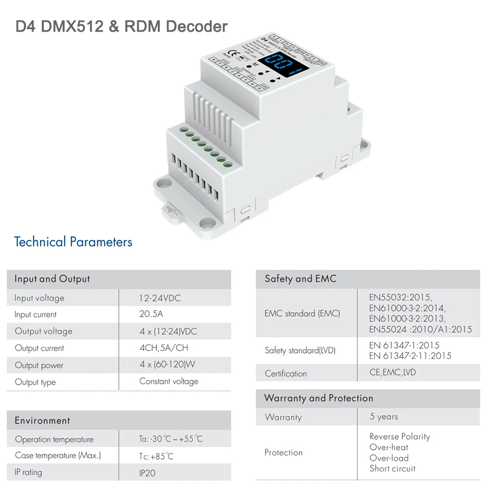 DC 12 В 24 В DMX512 декодер 4CH ШИМ постоянное напряжение 20A CV DMX 512 4 Декодер каналов контроллер для RGB RGBW светодиодный светильник D4