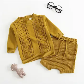 

Baby Cotton Knitted Suit Autumn Winter Sweater and Short Kit Kids Clothing Set Hollow Top and Short for Baby Infant (100cm)