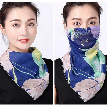 

Triangular Scarf Mask Women Chiffon Korean Style Fashion Printed Multifunctional Summer Sunscreen Headband Scarf Face Mask