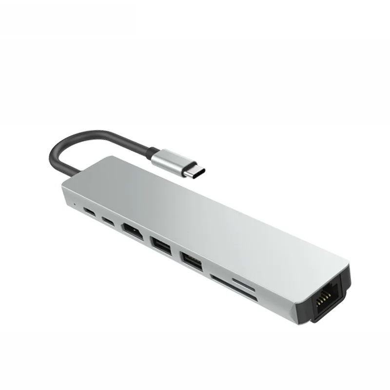 8 в 1 USB-C концентратор type-C многопортовый адаптер гигабитный порт кардридер 4K HDMI для ноутбука