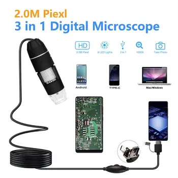 

2MP 1080p 3 in 1 USB Type-C Micro-USB 1000X Microscope Magnifier Camera Video Endoscope for android- Phone OSX Windows PC