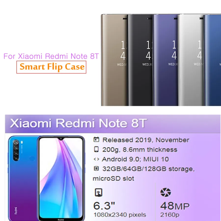 Зеркальный флип-чехол для xiaomi redmi note 8 t, чехол для смарт-книги redmi note 8 t, кожаный чехол для телефона s radmi note 8 t t8, чехол rdmi