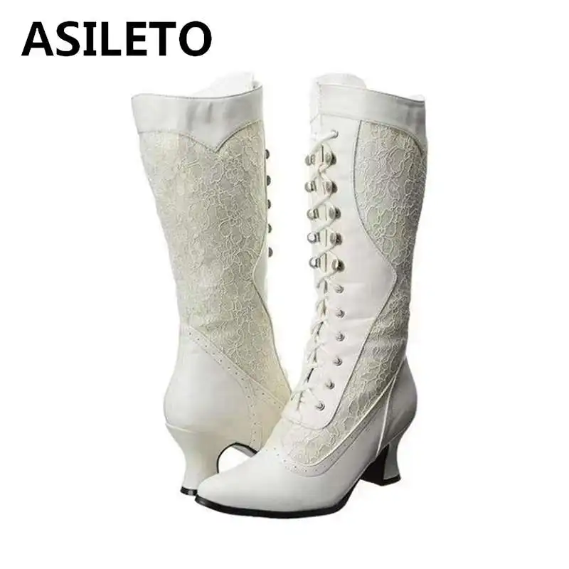 ASILETO/пикантные высокие сапоги Женские ботинки с перфорацией типа броги и острым