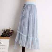Популярная летняя с высокой талией сетчатая юбка женская юбка с бисером Женская модная плиссированная стеганая вуаль длинная юбка jupe femme saia