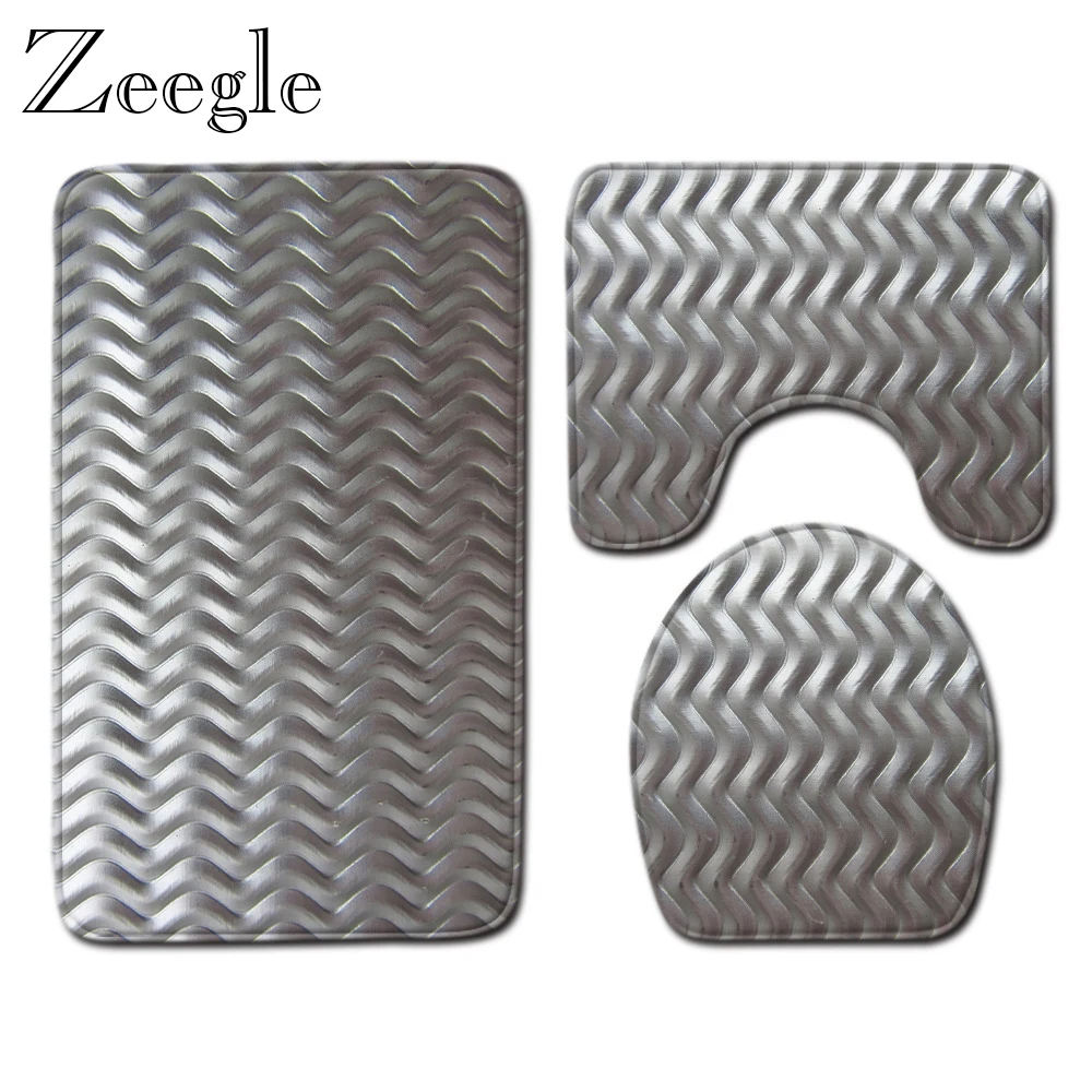 Zeegle 3pcs Bath Mat Set Printed Bathroom Rug Anti-slip Bathroom Carpet Shower Mat Toilet Rug Soft Carpet Absorbent Foot Mat