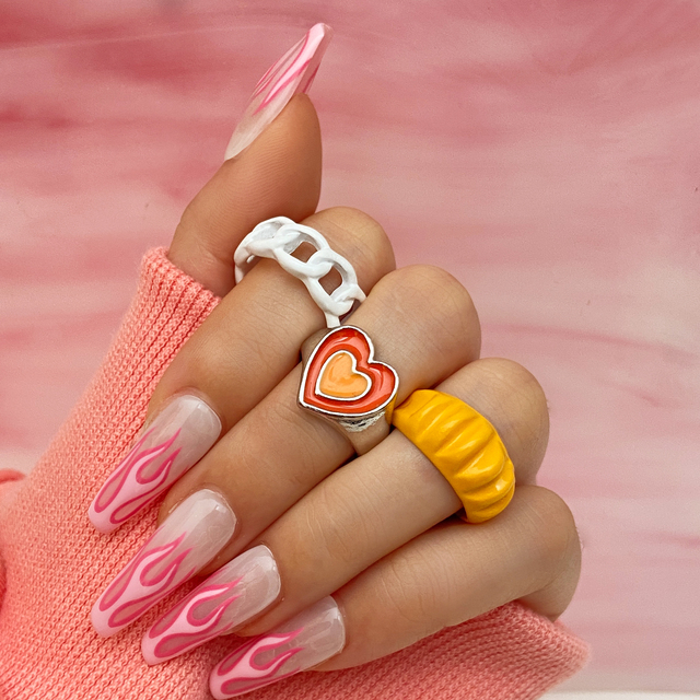 Heart Y2K Ring Set Open Cooper Rings For Women Candy Color Hand-painted Knuckle Rings Jewelry