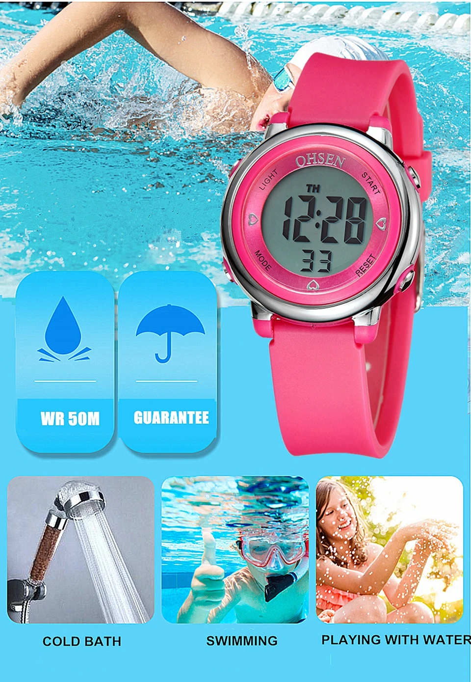 New Design Watch for Girl Women Sport digital LCD Watch 50M Diving Purple silicone strap cartoon Children wristwatch Kid Gift images - 6