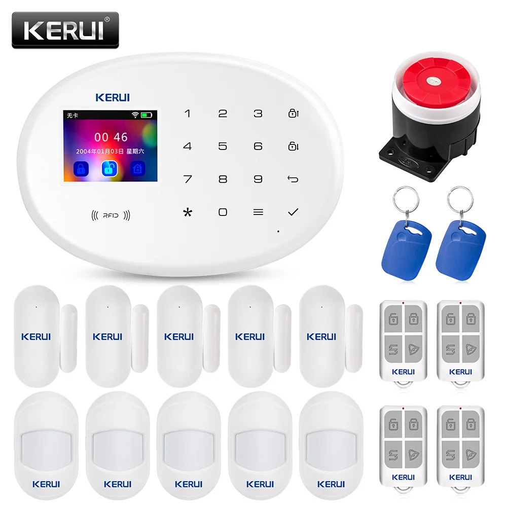 KERUI W20 GSM Alarm System Kit Home Security Wireless WIFI Siren Burglar 2.4 Inch Mini Color Screen infrared dsensor Alarm Panel