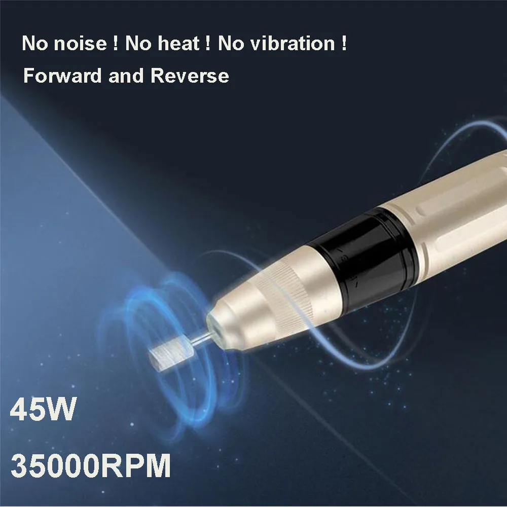 Elegant Gold Nail Drill 35000RPM 45W Professional Manicure Machine Electric Nail Art Drill File Pedicure Equipment With Cutters